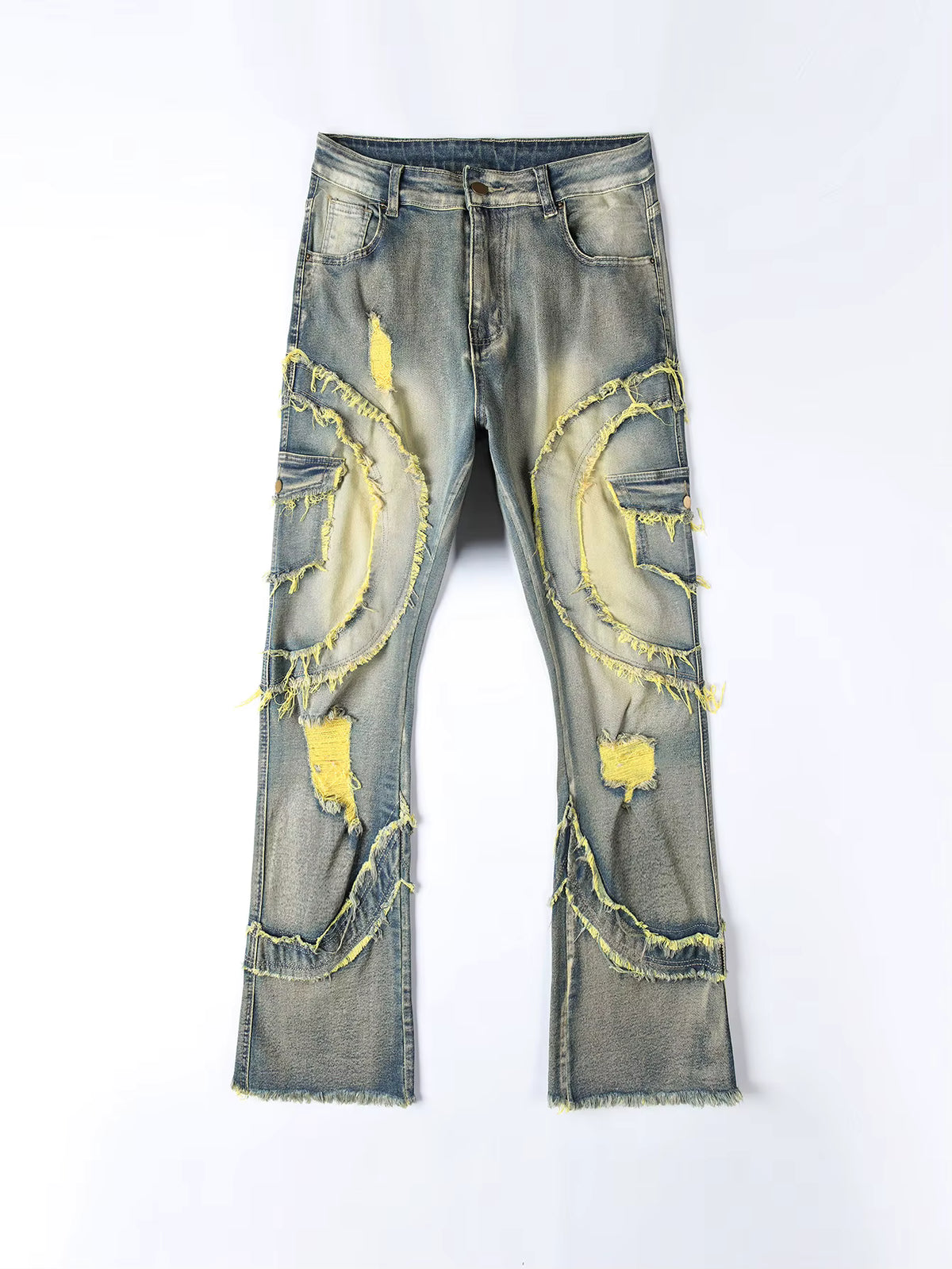 SK-Solution Stacked Distressed Jeans Heren — Destroyed Patchwork Denim