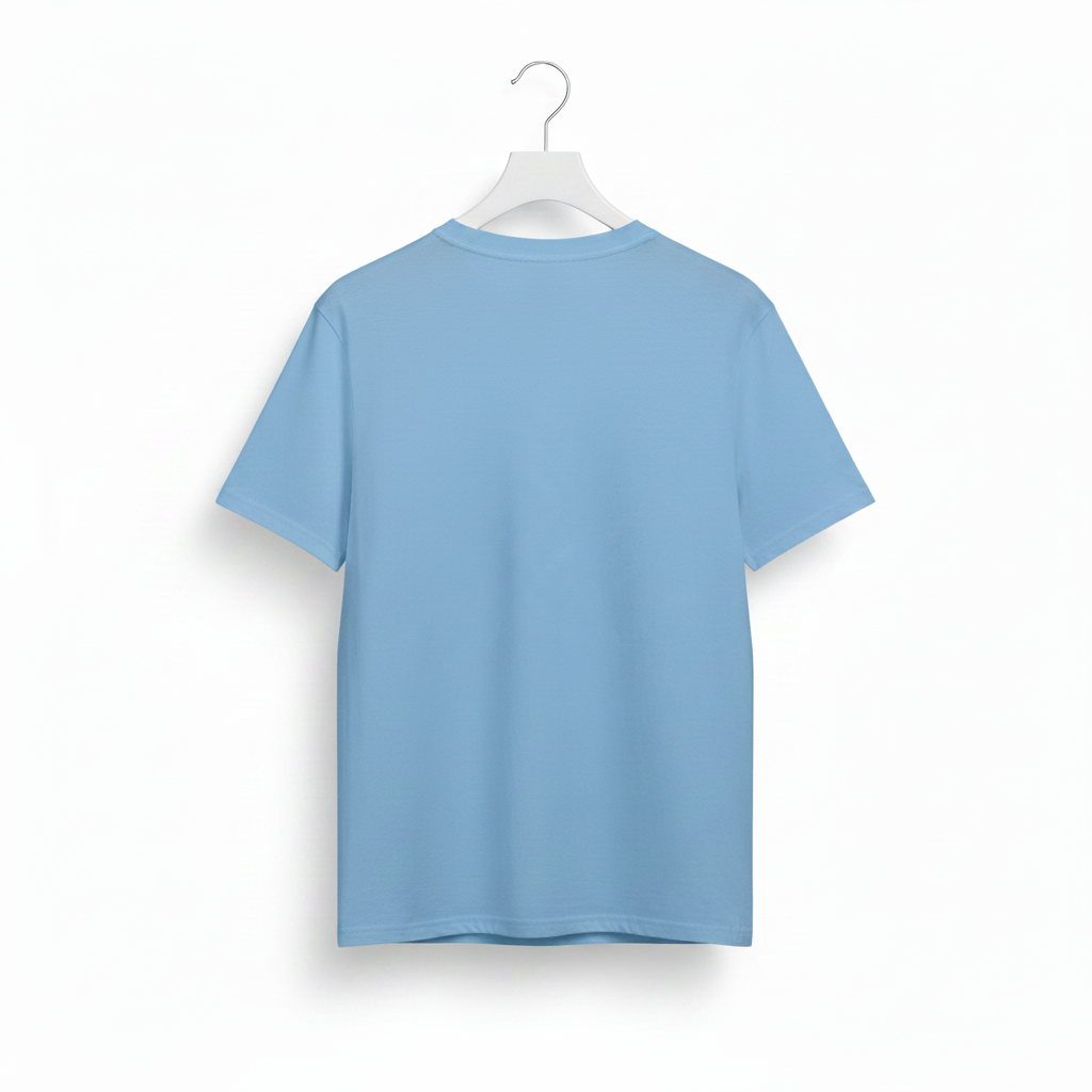 Achterkant lichtblauw t-shirt