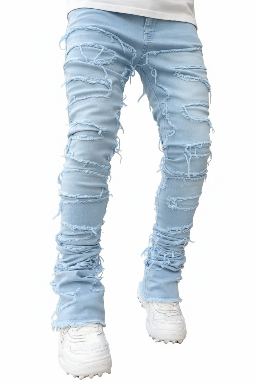 Lichtblauwe Stacked Jeans - Witte Achtergrond