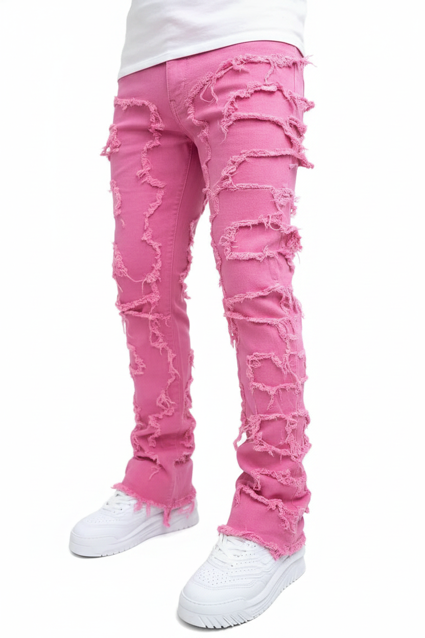 Roze Stacked Jeans - Witte Achtergrond