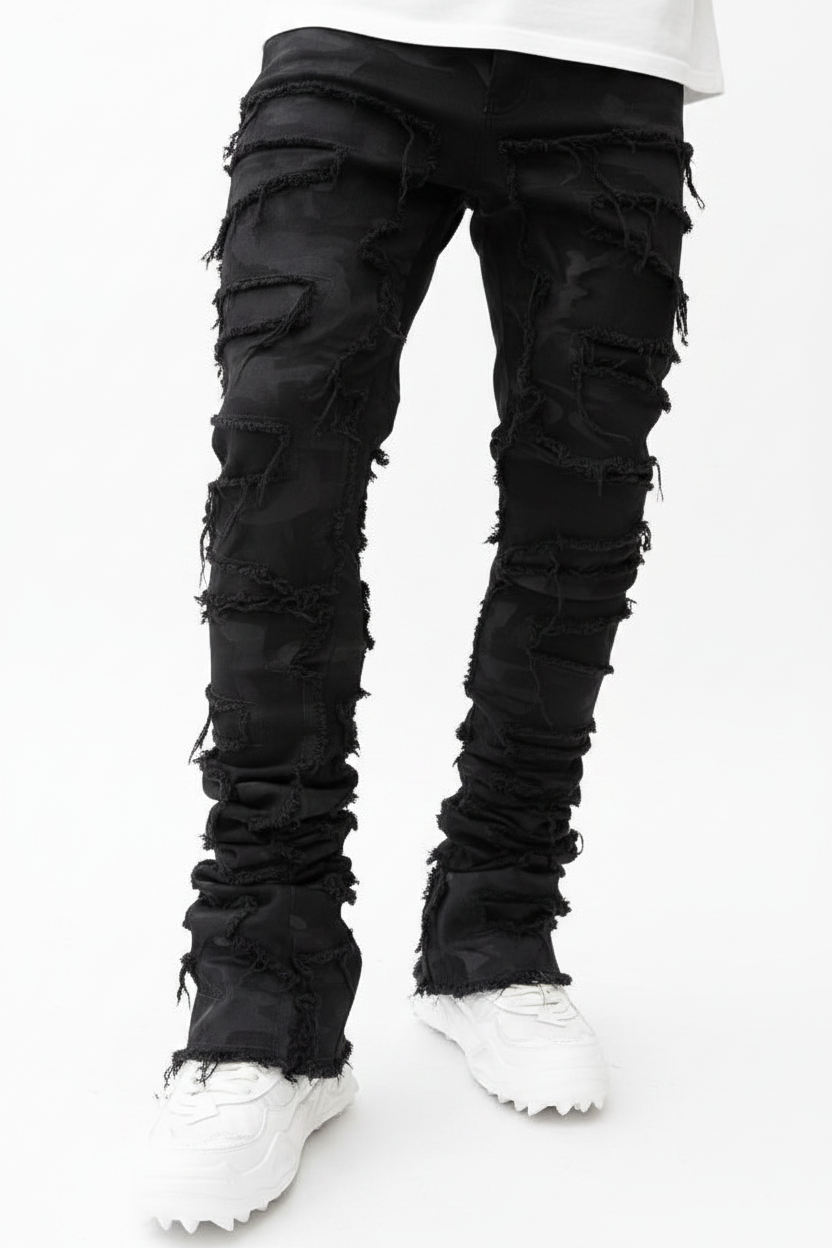 Zwarte Stacked Jeans - Witte Achtergrond